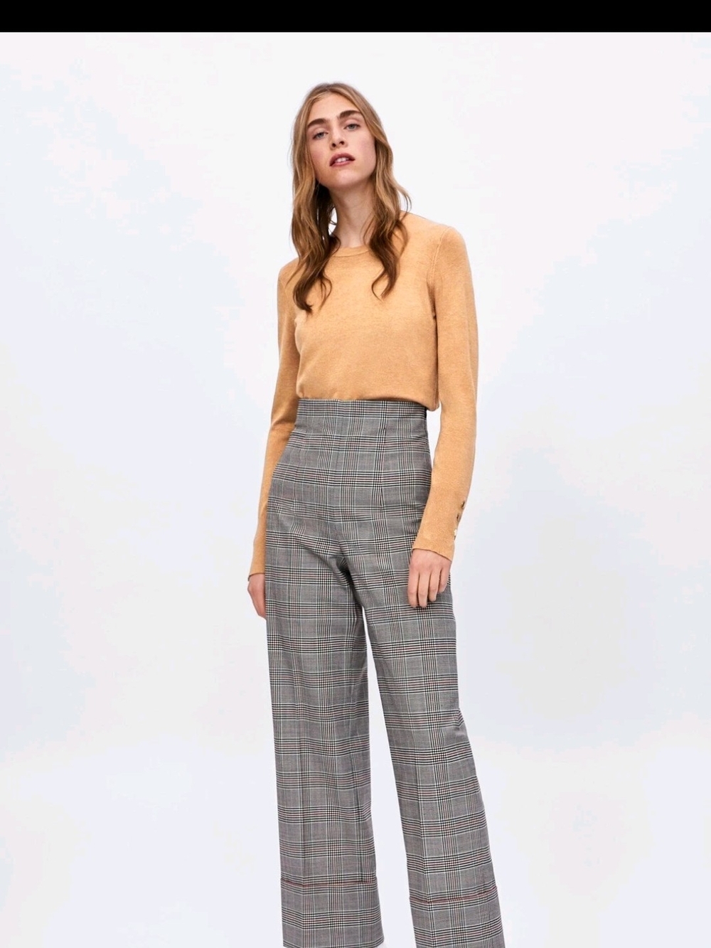Zara Wool Plaid High Waisted Wide-Leg Pants With Cuffs